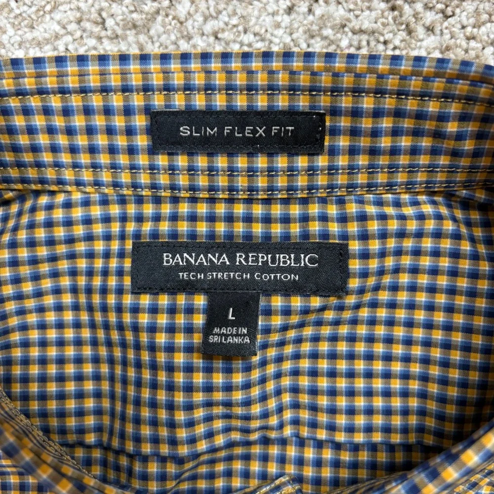NEW Banana Republic Button Down Shirt Mens Large Tech Stretch Gingham Slim Flex